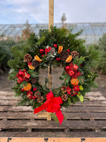 Woolley Moor Nurseries Large Handmade Christmas Door Wreath - 65cm "The Red Natural One" - Woolley Moor Nurseries